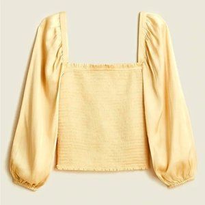 J. Crew Squareneck smocked featherweight satin top - butter yellow